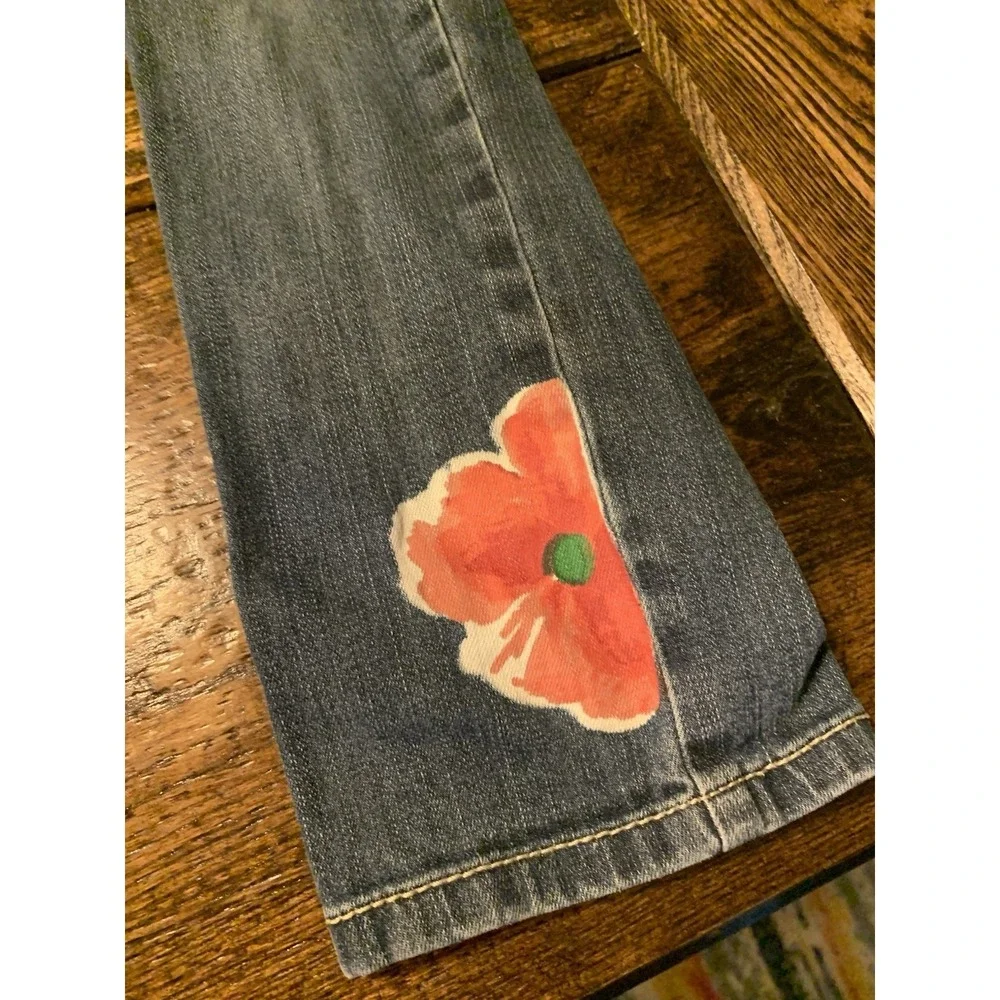 Gymboree Girls Jeans Size 6 Slim Burst of Spring Denim Flower Red Vintage Pants